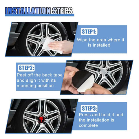 Installation steps for Skull Car Wheel Hub Center Cap Sticker 2.2 Inch Metal Waterproof Rustproof Emblem Rim Cover For Car Truck SUV Red