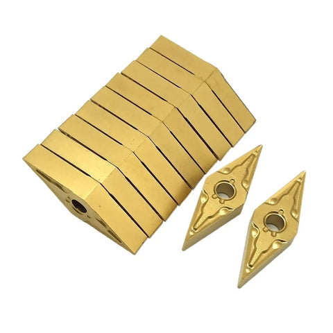 Top Notch 10 Piece Carbide Lathe Tool Set With VNMG160404 And VNMG160408 Inserts, detailed carbide blades for precision machining.