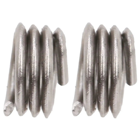 Stainless Steel Wire Thread Insert Kit For Screw Hole Repair, 50 Pcs SUS304 Bushing Inserts, Thread Saver For Auto, Marine, Aviation And Electronics, Quick Fix For Damaged Female Threads, Beefed Up Durable Repair Kit For Loose Holes. Close-up of two SUS304 stainless wire thread inserts