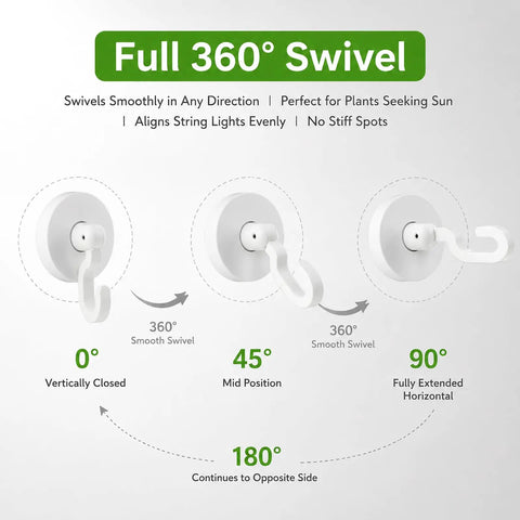 Heavy Duty Adhesive Ceiling Hooks For Hanging Plants No Drill Wall Mounts Renters Dream showing full 360° swivel features and positions.