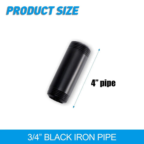 Black Painted Iron Pipe Nipple Set Three Quarters Inch By Four Inch Threaded Metal Pipe Fittings 10 Pack For DIY Furniture Shelving Decor