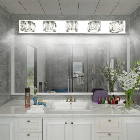 Bathroom with Five Light Crystal Vanity Lights for Bathroom Modern LED Wall Fixtures 34.7 Inch Long 4.3 Inch Wide 5500K White Glow 30W