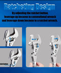 Adjustable Wrench With Flexible Head, 10 To 12.4 Inch Retractable Ratchet Crescent Tool, showing ratcheting design feature.