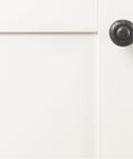 Solid Core Black Iron Cabinet Knobs For Kitchen And Dresser, One And One Quarter Inch Heavy Duty Metal Pulls For Doors And Drawers, Boss Level Refined Rustic Collection By Hickory Hardware, One Pack, installed on white cabinet