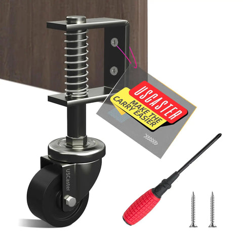 2 Inch Gate Caster Wheel For Wooden Gates, 360 Degree Swivel, Spring Loaded, black caster, with screwdriver and screws