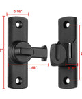 90 And 180 Degree Flip Barn Door Lock For Privacy And Security, adjustable latch hardware showing dimensions in black aluminum alloy