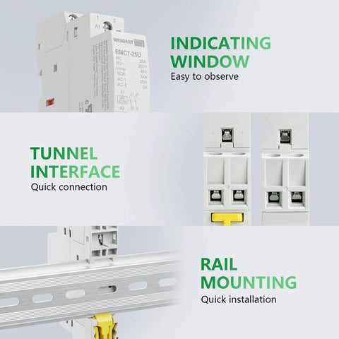 No More Panel Buzz 25A AC DC Contactor 2 Pole 2NO For Level Two EV Chargers And Smart Homes UL Listed with indicating window, tunnel interface.