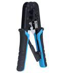 Ratcheting Crimping Tool Kit For Cat5 Ethernet With 8P And 6P Heads Easy Shear Blade Blue Black Finish Secure Cable Connections