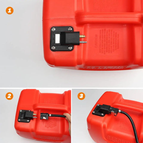 3 Gallon Portable Boat Fuel Tank With Hose And Gauge 12L Transfer Tank for Outboard Motors close-up details and fittings