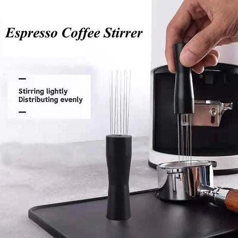 Espresso Distribution Tool Set With Needle Type Distributor For Even Dosing And Stirring 304 Stainless Steel Barista Grade Pro WDT Tool Black Finish Hand Tamping Stirrer For Home Coffee Lovers