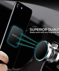 Universal Magnetic Phone Mount Metal Plates Kit 4 Pack Ultra Thin Discs With 3M Adhesive shown with car mount