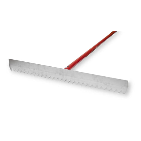 Asphalt Lute Rake With 32 Inch Blade And 72 Inch Lightweight Aluminum Handle With T Connector For Strong Bracing And Smooth Asphalt Leveling Made In The USA Three Inch High Blades Available In Sharp Blunt Or Plain Edges