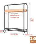 Heavy Duty Rolling Vinyl Storage Rack With Adjustable Rods For Wallpaper And Leather Rolls Slick Black Steel Craft Cart dimensions display.
