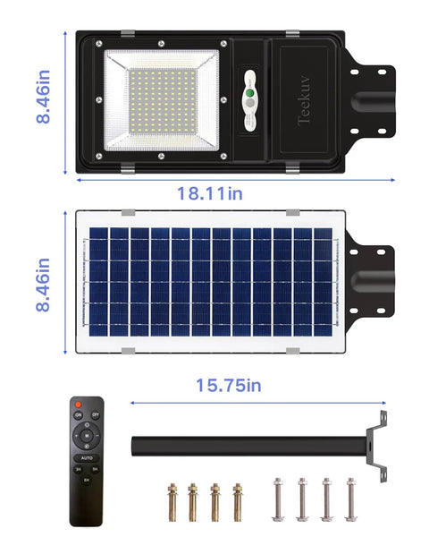 2 Pack Beast Bright 2000W Solar Street Lights Outdoor 100000LM Dusk To Dawn IP65 Waterproof Flood Lights components shown