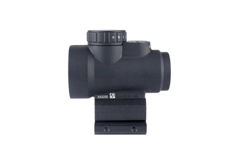 Side view of MRO SD 1x25 Green Dot Sight With Adjustable LED And 2.0 MOA Dot Full Co Witness Mount for rifles and pistols