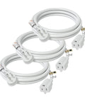 Flat Plug Extension Cord 6 Feet 14 AWG 15A 1875W White Pack Of 3 Unblock Outlets With Low Profile Design shown coiled.