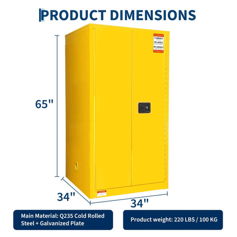 Heavy Duty Flammable Storage Cabinet 60 Gallon Double Wall Safety Vault Premium Industrial Fire Resistant Chemical Locker 65 inch tall