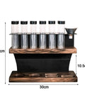 Two Tier Coffee Bar Station With Airtight Single Dose Tubes Walnut Kitchen Counter Organizer with 12 glass canisters