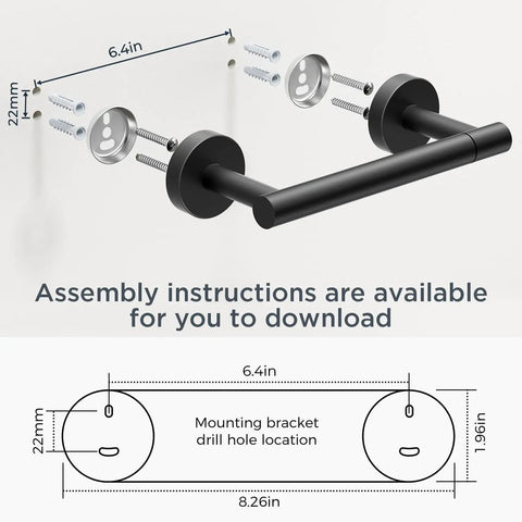 Installation guide for Matte Black Wall Mount Toilet Paper Holder With Pivoting Double Post Tissue Roll Holder And Hand Towel Ring Set In Premium SUS304 Stainless Steel.