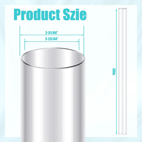 Clear PVC Tubing 2-1/2 In By 36 In 4 Pack Rigid Plastic Round Tubes For Dust Collection Fittings shown with dimensions