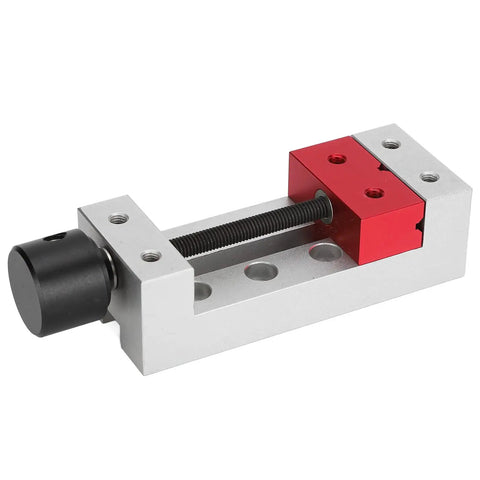 Compact Aluminum Mini Bench Vise For Woodworking Hobbyists, A Handy Little Table Clamp With 50mm Jaw Range, 123mm Overall Length, 20mm Mount Hole Distance, Ideal For Engraving, Drilling, And Small Repairs, aluminum mini bench vise with red jaw block