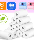 12 Roll Kids Instant Camera Print Paper Refill BPA Free 56mm By 24mm Thermal Paper For Photo Printers, Each Roll Prints About 60 Pics, Safe Premium Paper. 12 rolls of white thermal paper and kids camera icons