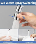 Smooth As Butter Kitchen Faucet Aerator Swivel Head Anti Splash Sink Filter Dual Stream Chrome Aerators demonstrating water spray switching.
