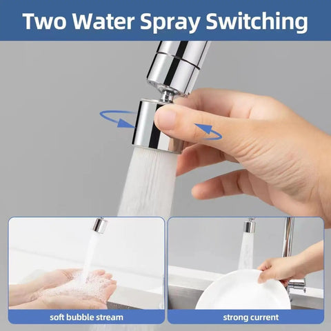 Smooth As Butter Kitchen Faucet Aerator Swivel Head Anti Splash Sink Filter Dual Stream Chrome Aerators demonstrating water spray switching.