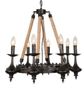 Rock Solid Industrial Chandelier Features Woven Hemp Rope And Sturdy Metal Candle Holders To Set A Chill Farmhouse Vibe.