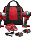 Heavy Duty 18 Volt Cordless Rig Showcasing A Boss Level Half Inch Drill Coupled With A Quarter Inch Hex Impact Driver Yielding Knockout Torque with charger and batteries.