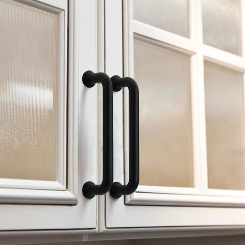 10 Pack Matte Black Kitchen Cabinet Pulls 5 Inch Center To Center 128mm Zinc Alloy Solid Round Handles on white cabinets