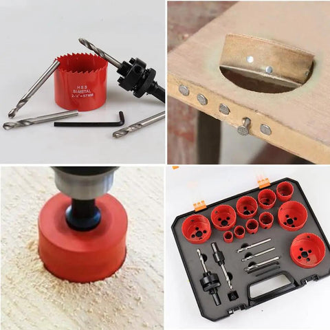 Raxmolo Heavy Duty Hole Saw Kit For Metal Wood And Plastic Drilling With 19 To 68mm Bi Metl Blades Including Multiple Sizes For Installing Locks And Knobs Perfect For Home Reno Projects, 11-piece set with red hole saws and carry case