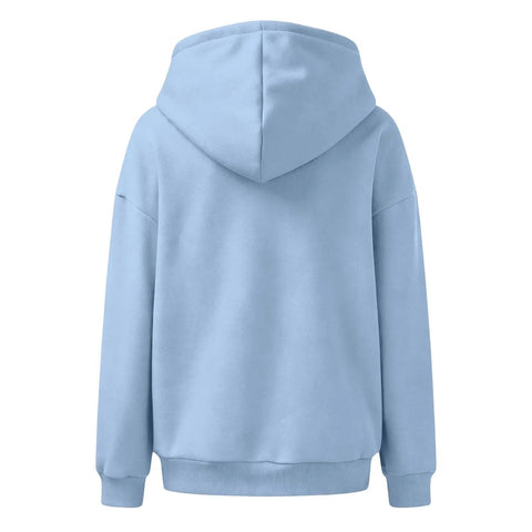 Back view of Womens Oversized Zip Up Hoodie Fleece Pullover Sky Blue With Quarter Zip And Stand Up Collar for a cozy look