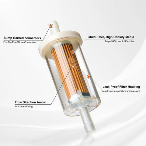 Inline Gas Fuel Filter For Briggs Stratton John Deere Craftsman Troy Bilt MTD Lawn Mowers And Tractors One Quarter Inch Replacement Filter