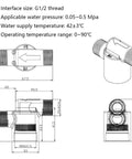 Technical drawing of Self Powered Micro Hydroelectric Generator For Home Use with dimensions and G1/2 thread size.