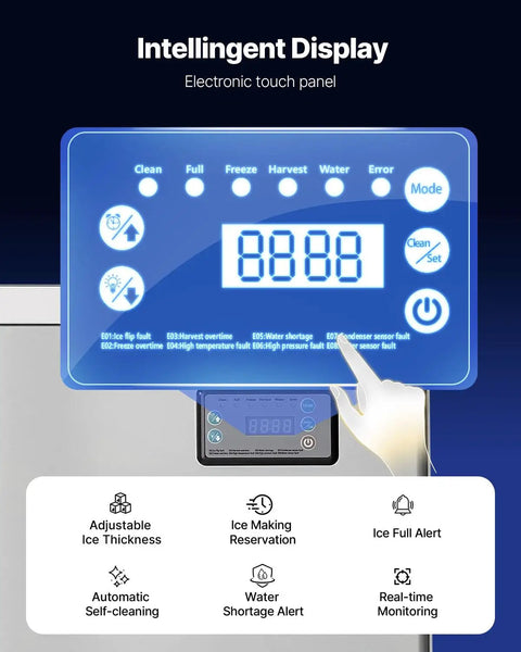 Commercial Ice Maker Head 650 Lbs Per Day Stainless Steel Ice Machine display panel with touch controls