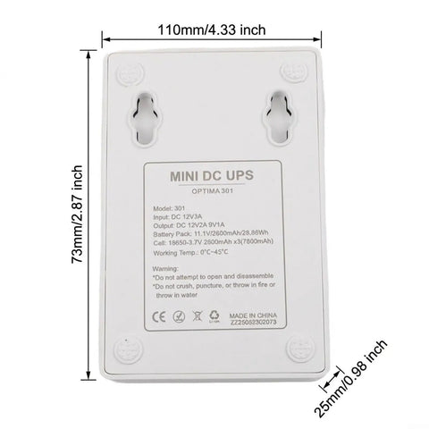 Keep The Wifi Alive With This Solid 7800mAh UPS Battery Backup Powers Your Router And Modem For Six Hours Flat Even During Blackouts, back view with detailed specifications.