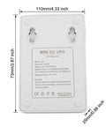Reliable Mini Ups Battery Backup For Routers And Modems Delivers Solid 7800Mah Power To Keep Your Internet Stable During Outages No Sweat For Seamless Work Or Streaming Sessions Today, shown from the back with dimensions.
