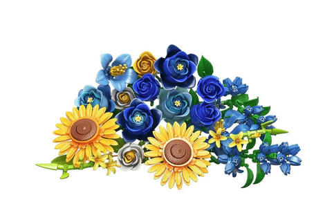 Van Gogh Starry Night And Sunflowers Inspired Bouquet Building Set Lego Compatible Flowers For Adults Women Vibrant Blue Yellow White Blooms, ABS pieces