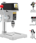 Portable Desktop Drill Press For Wood And Metal, 340W Electric Mini Bench Drill with adjustable depth calibration in detail.