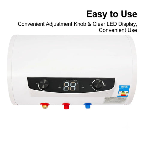 Top view of Wall Mounted Electric Tank Water Heater Boasts Kickin Hot Water Flow For Quick Showers And Cooking Tasks Featuring Fast Heating Elements And Spacious Capacity to adjust temperature.