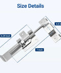 7 Inch Adjustable Barn Door Jamb Latch With Hook For Bi Parting Doors Heavy Duty Locking Latch with size details shown