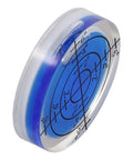 Round Bubble Level for Precision Measuring and Alignment Tasks, clear body, blue liquid, precision scale, compact design.