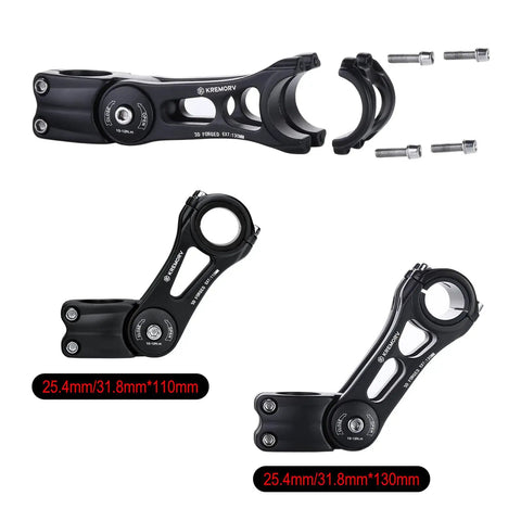 Adjustable Bicycle Stem Fits 25.4mm And 31.8mm Handlebars 110mm Or 130mm Riser MTB BMX Aluminum Alloy 0-85° Tilt, 28.6mm Steerer