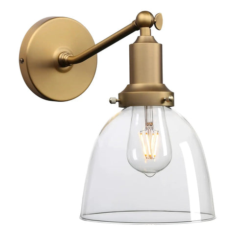 Industrial Vintage Slope Pole Wall Mount Sconce Light Fixture With Six Point Seven Inch Oval Clear Glass Shade In Antique Gold Finish