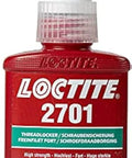 Front view of 2701 Maximum Strength Threadlocker Adhesive, Green Low Viscosity Sealant for Threads, 50 Ml bottle with cap.