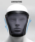 Anti Fog Full Face Shield Five Pack for Adults with transparent lightweight breathable design, shown covering face mannequin.
