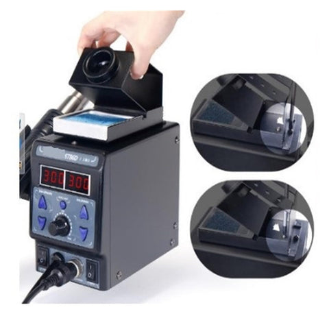 Person adjusting nozzle on 2 In 1 Soldering Station With Hot Air Gun And Soldering Iron, Dual Digital Display, Temperature Adjustable