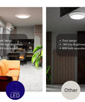 Comparison of Ultra Bright 7.5 Inch Dimmable LED Disk Light Flush Mount for Ceilings vs. other brand, showing brightness and design.
