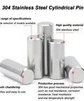50 Pack 304 Stainless Steel Dowel Pins For Furniture Assembly And DIY Woodworking, 2Mm Diameter Assorted Lengths, metal cylindrical pins displayed upright.